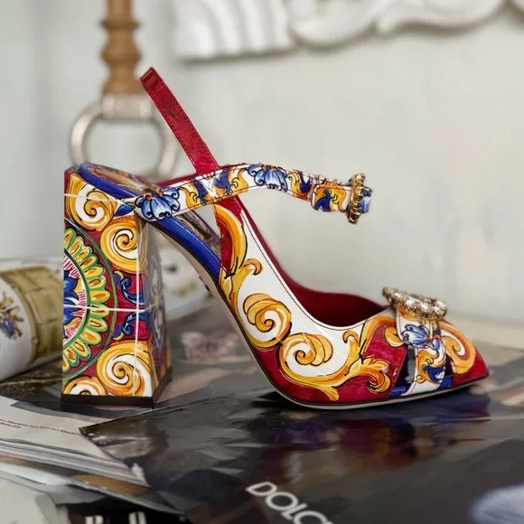 Dolce & Gabbana unique sling back sandals heels colorful luxury shoes rare - Picture 8 of 12